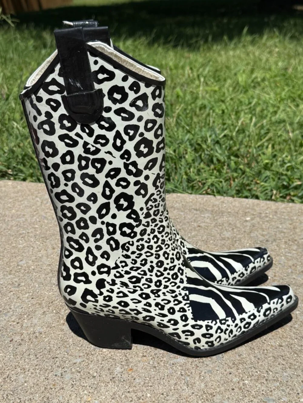 Womens 6 Zebra Leopard Rain Boots Western Cowgirl Y2K Animal Print Boots 4068
